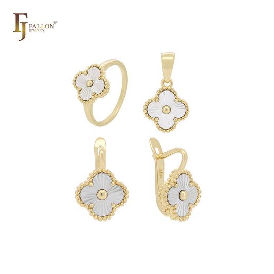 Lucky clover layered 14K Gold Jewelry Set with Pendant and Rings