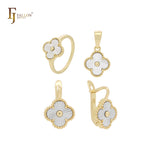 Lucky clover layered 14K Gold Jewelry Set with Pendant and Rings