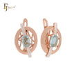 Solitaire lake blue cz ribbon crossing circle Rose Gold two tone Clip-On Earrings