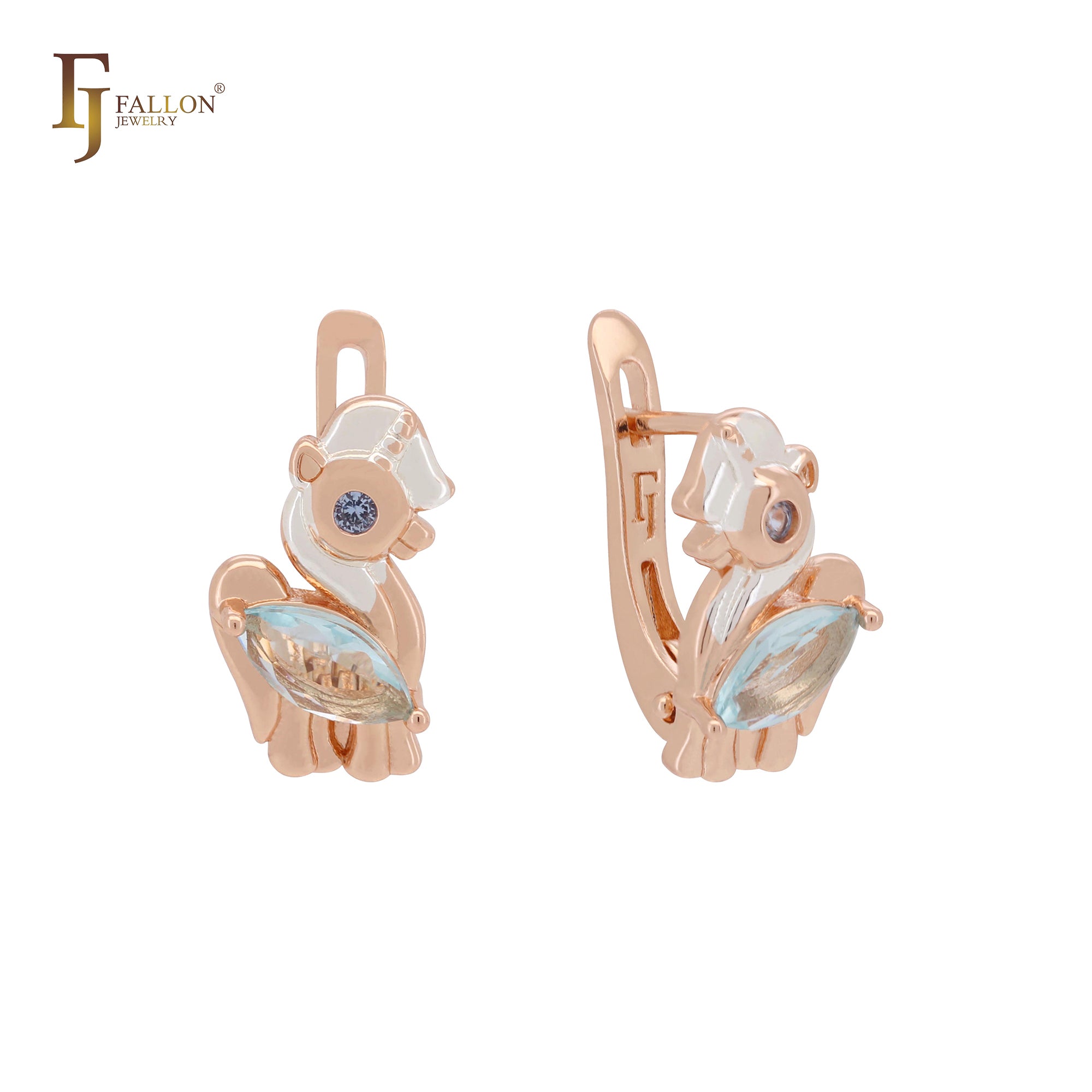 Cute Unicorn solitaire marquise CZ Rose Gold two tone Child Earrings