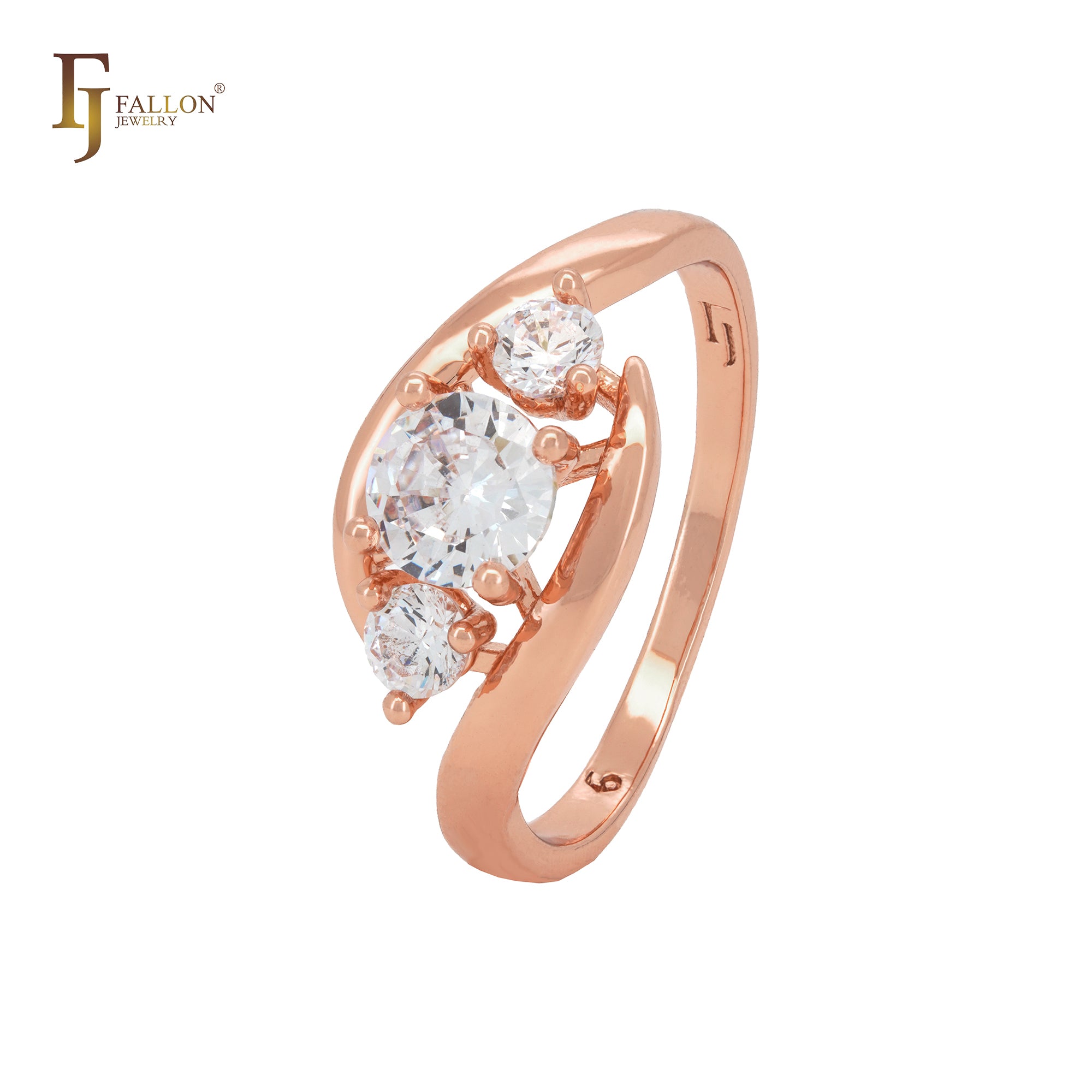 Triple white CZs clawed elegant Rose Gold Fashion Rings