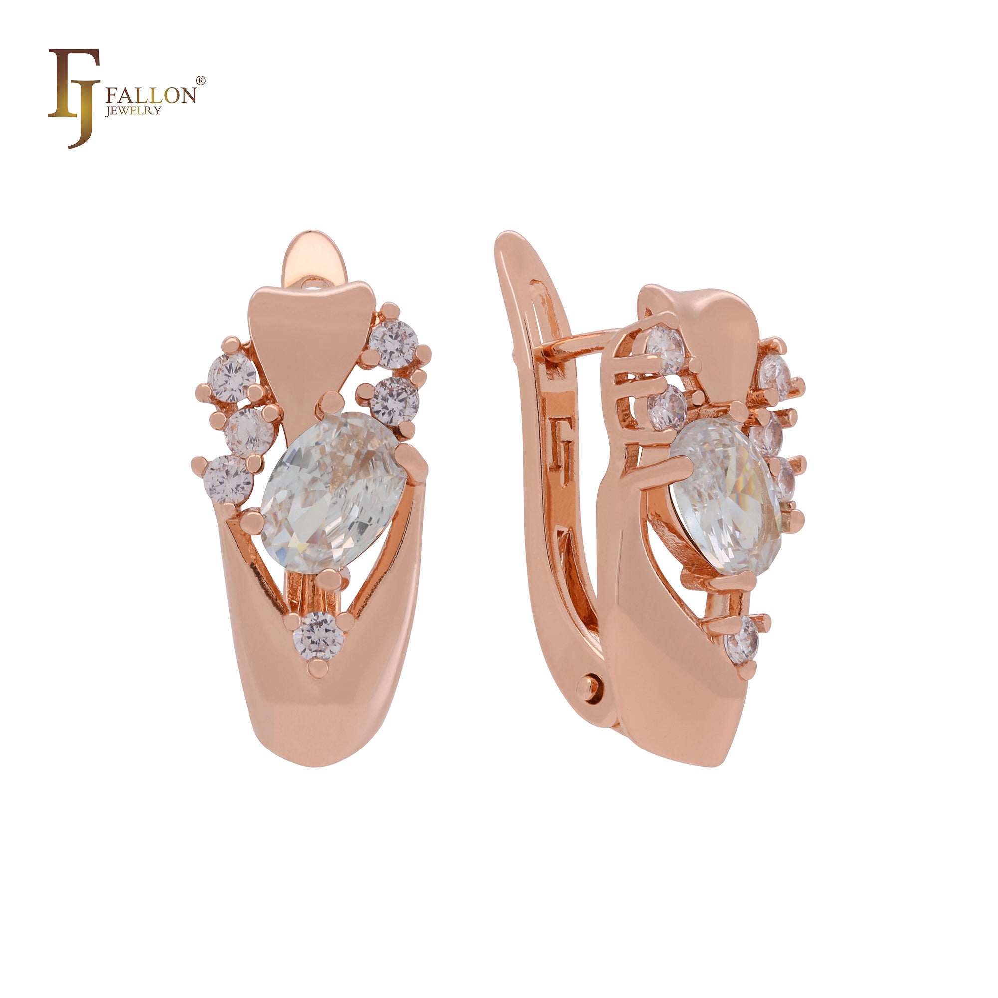 Luxurious white, emerald or coffee CZs Rose Gold Clip-On Earrings