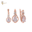 Solitaire pear shape Coffee CZ Rose Gold two tone Jewelry Set with Pendant