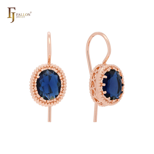 Halo Beads Solitaire Colorful CZ Rose Gold Wire Hook Earrings