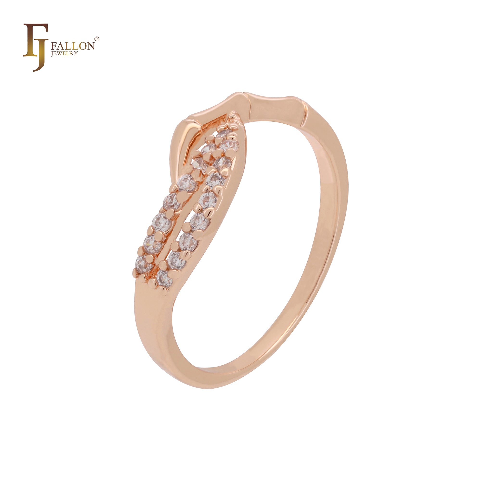 Paved white CZs skeleton finger tip Rose Gold Fashion Rings