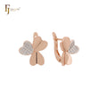 Triple heart clover flower white CZs Rose Gold two tone Clip-On Earrings