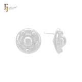 Rounded plate of five beads shaped 14K Gold, Rose Gold, White Gold Stud Earrings