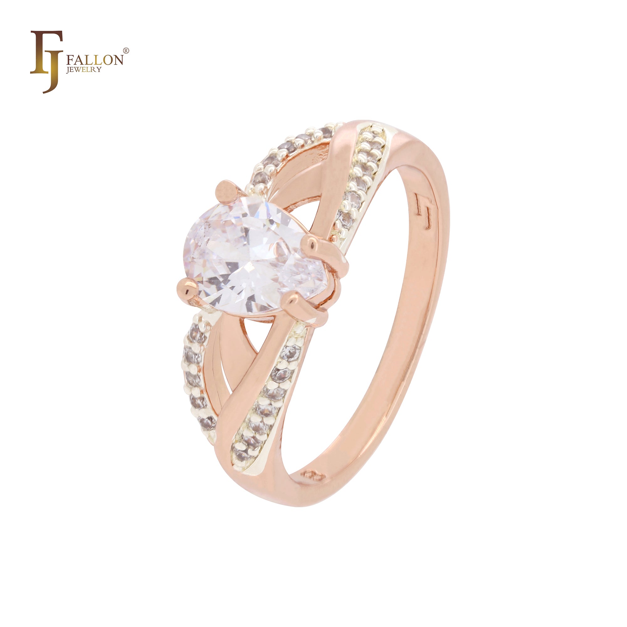 Solitaire Pear shape white CZ with paved white CZs Rose Gold Fashion Rings