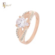 Solitaire Pear shape white CZ with paved white CZs Rose Gold Fashion Rings