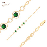 Rounded big emerald czs link 14K Gold Bracelets