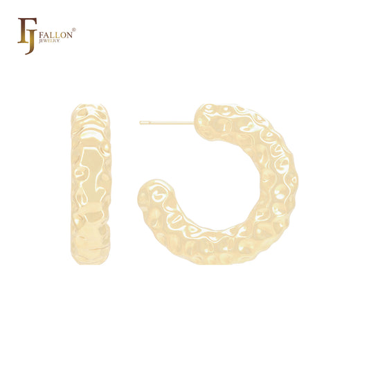 Bubble ripple rounded shaped rounded tube C Hoop 14K Gold, Rose Gold, White Gold Stud Earrings