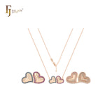 Double heart of blue and pink colorful CZs 14K Gold, Rose Gold Necklace