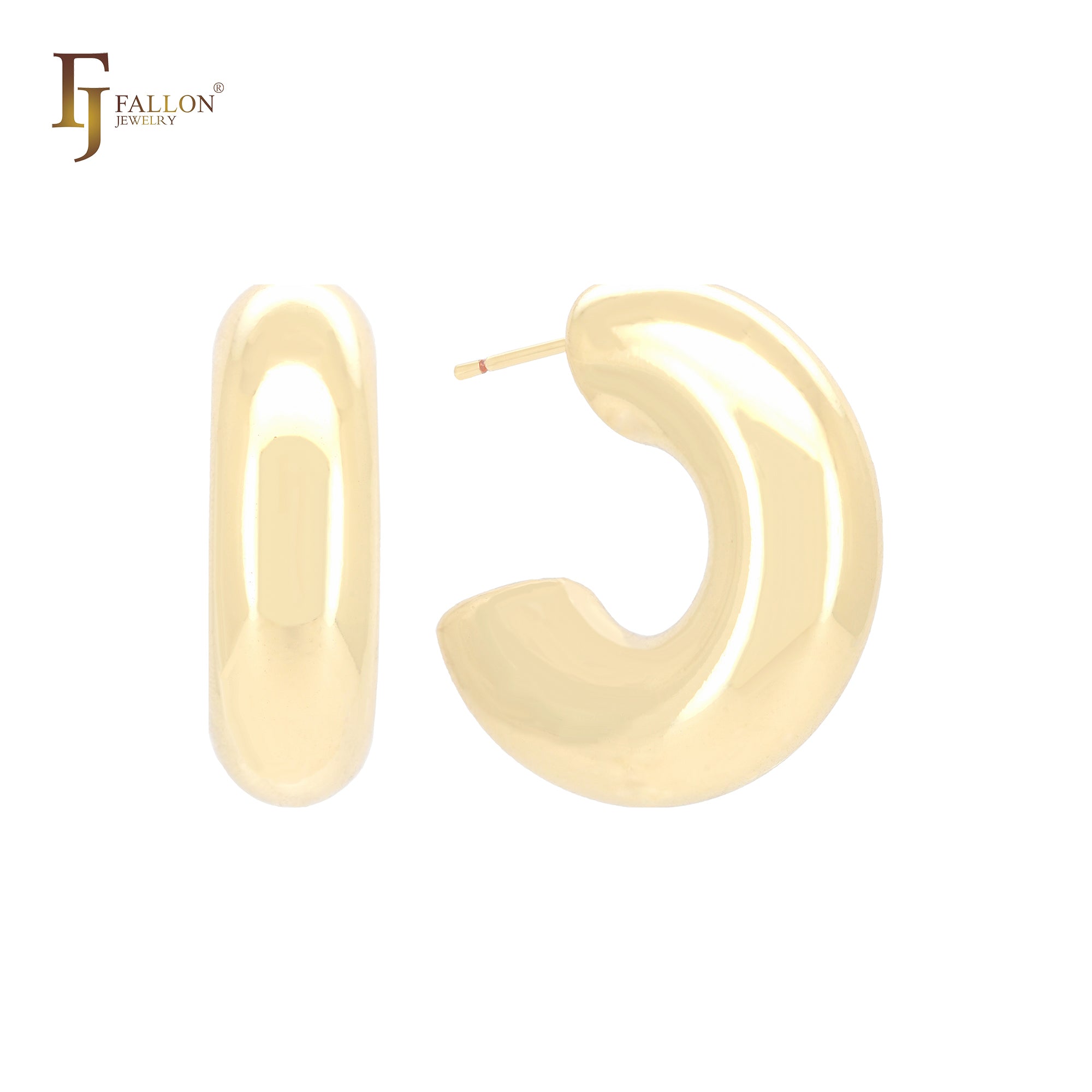 Chunky Glossy C Hoop 14K Gold, Rose Gold, White Gold Stud Earrings