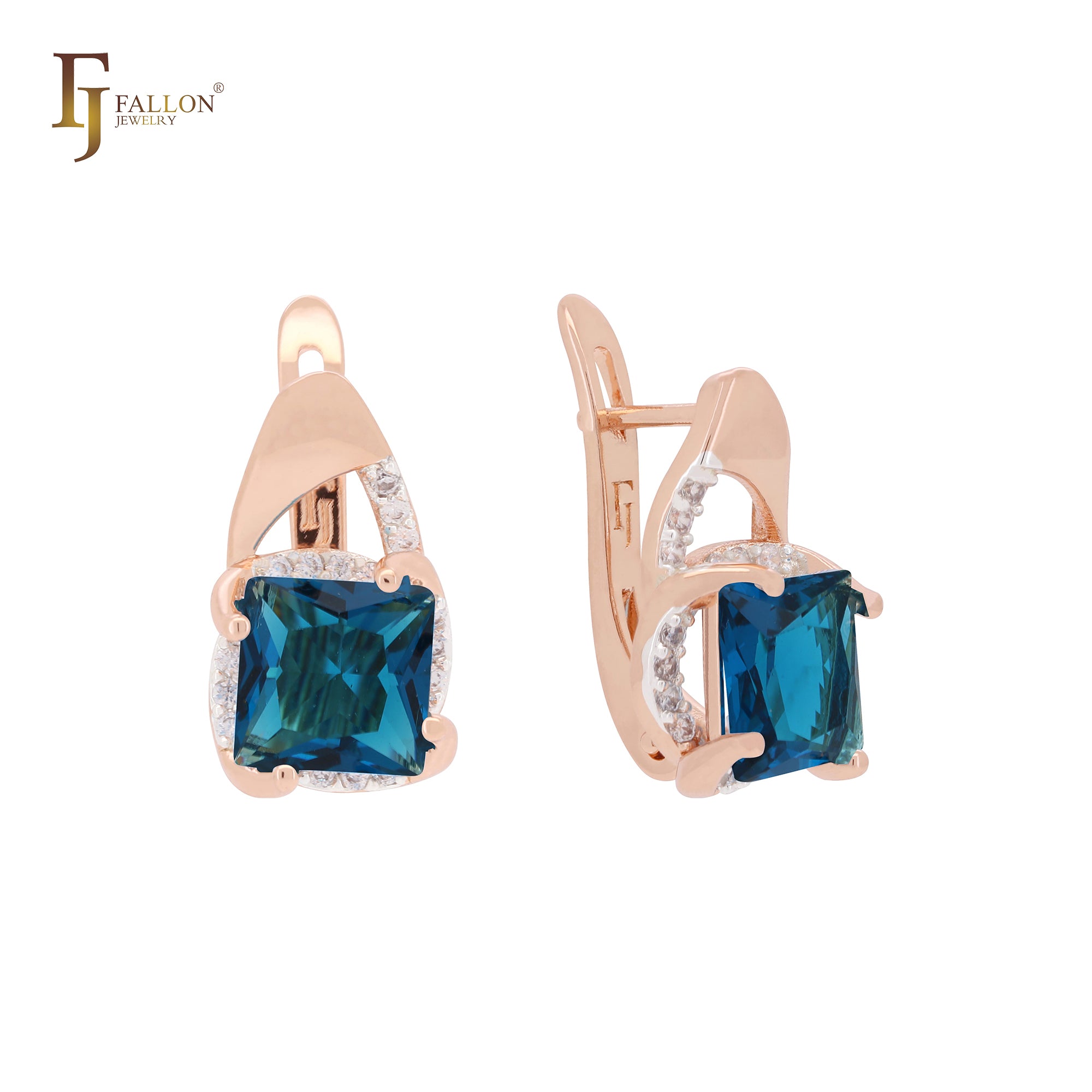 Squared Emerald CZ Rose Gold two tone Clip-On Earrings