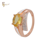 Pear shape pink purple halo solitaire CZ Rose Gold two tone Fashion Rings