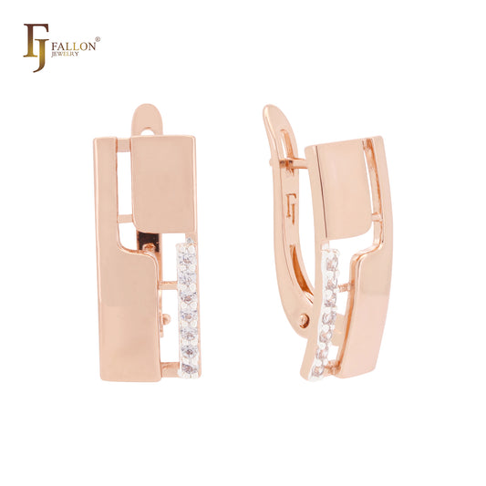 Squared white CZs Rose Gold two tone Clip-On Earrings