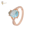 Great solitaire teardrop Lake Blue CZ Rose Gold Engagement Rings