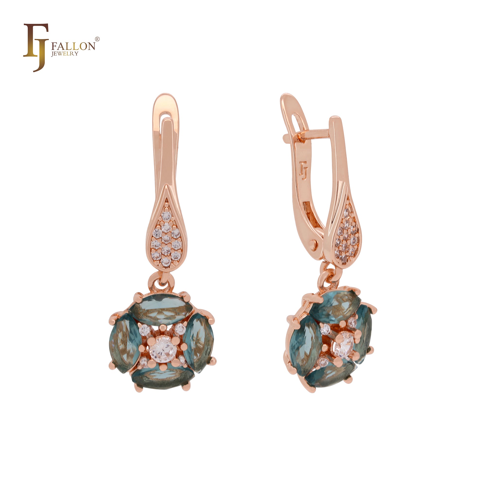 Luxurious cluster deep Apple Green CZs Rose Gold Clip-On Earrings