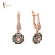 Luxurious cluster deep Apple Green CZs Rose Gold Clip-On Earrings