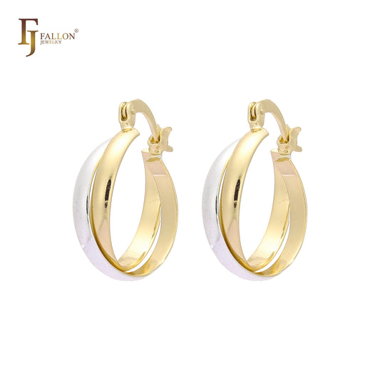 Double ring rose gold two tone hoop earrings