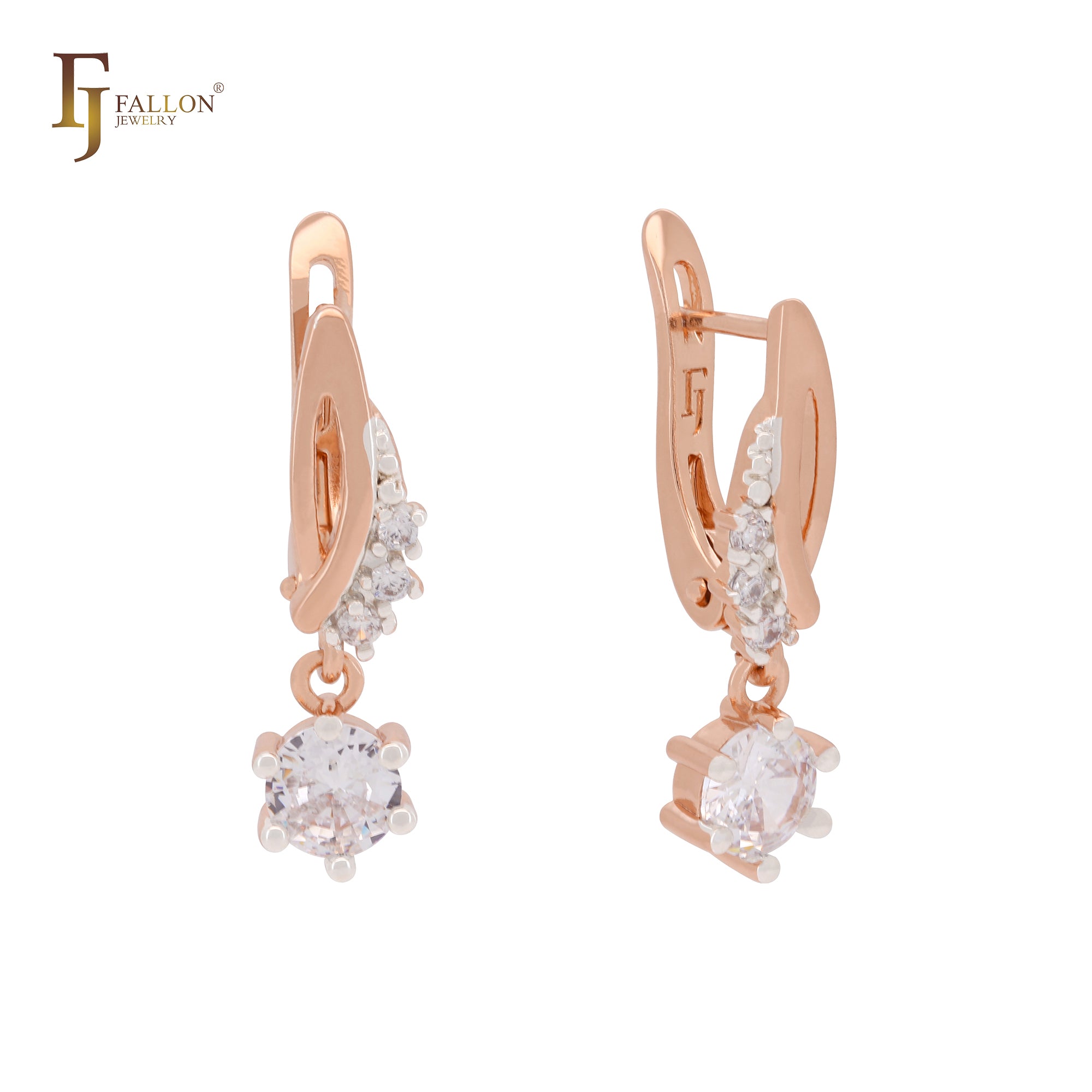 Solitaire white CZs Rose Gold two tone Clip-On Earrings