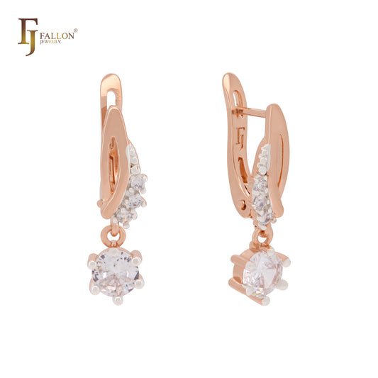 Solitaire white CZs Rose Gold two tone Clip-On Earrings