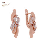 Ribbon flower of white CZs Cluster Rose Gold Clip-On Earrings