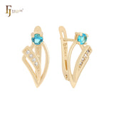 Teeth shaped Colorful CZs mixed geometric 14K Gold Clip-On Earrings