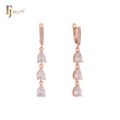 Triple pear shape white CZs dangling drop Rose Gold Clip-On Earrings