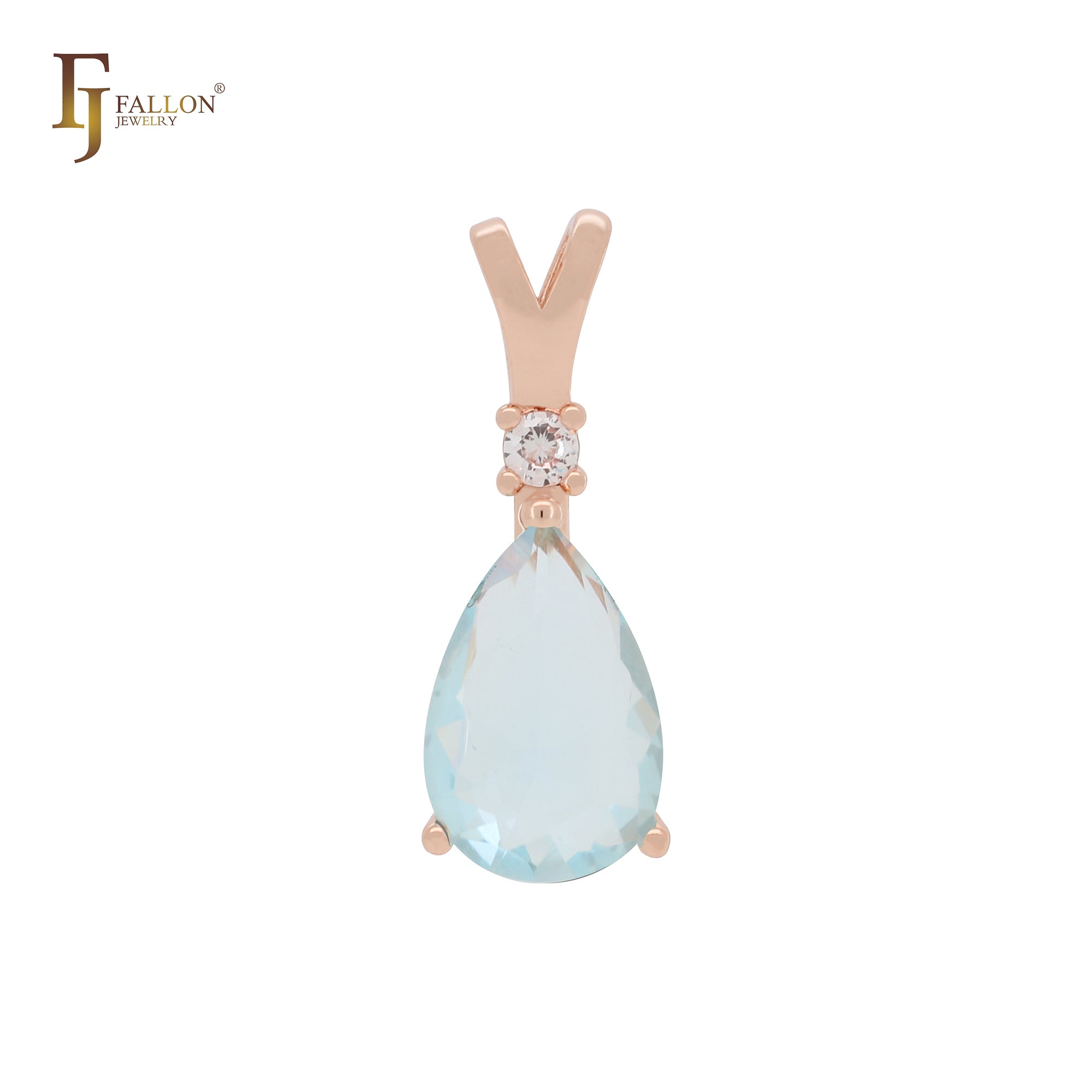 Lake Blue Pear shape CZ 14K Gold, Rose Gold, White Gold Solitaire Pendant