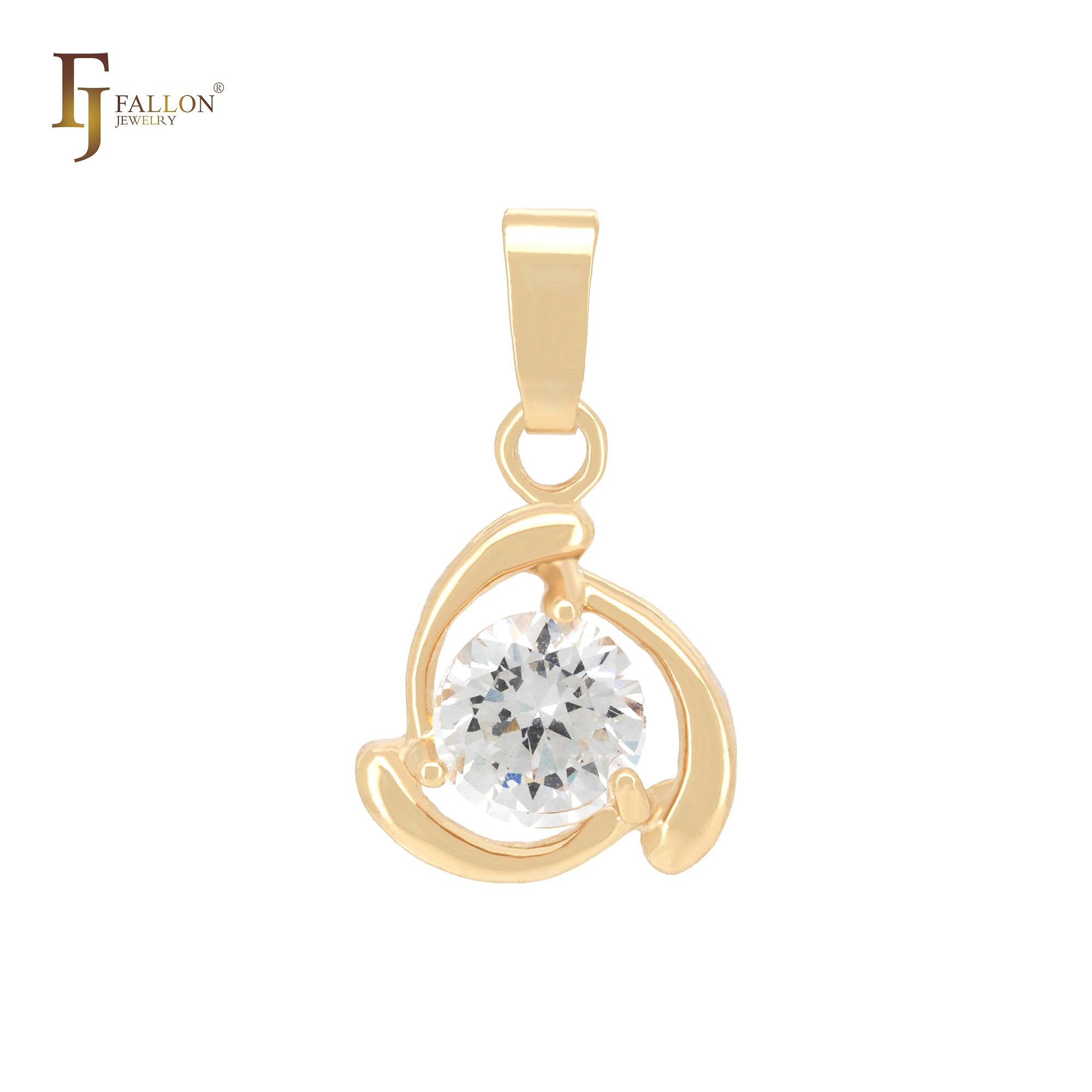 Triple row white CZ solitaire 14K Gold Pendant