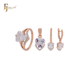 Triangular white CZ with arrow of white CZs Rose Gold two tone Jewelry Set with Rings and Pendant