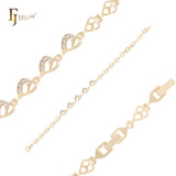 Tilted white CZs hearty hearts link 14K Gold Bracelets