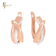 Interlocking Ribbons of white CZs Rose Gold two tone Clip-On Earrings