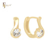 Rounded white CZs embraced 14K Gold Huggie Earrings