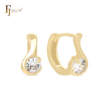 Rounded white CZs embraced 14K Gold Huggie Earrings