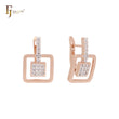 Double rounded squared paved white CZs Rose Gold two tone Clip-On Earrings