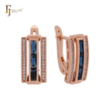 Double row of white CZs and baguette Colorful CZs Rose Gold Clip-On Earrings