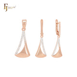 Triangular pendulum of white CZs Rose Gold Jewelry Set with Pendant