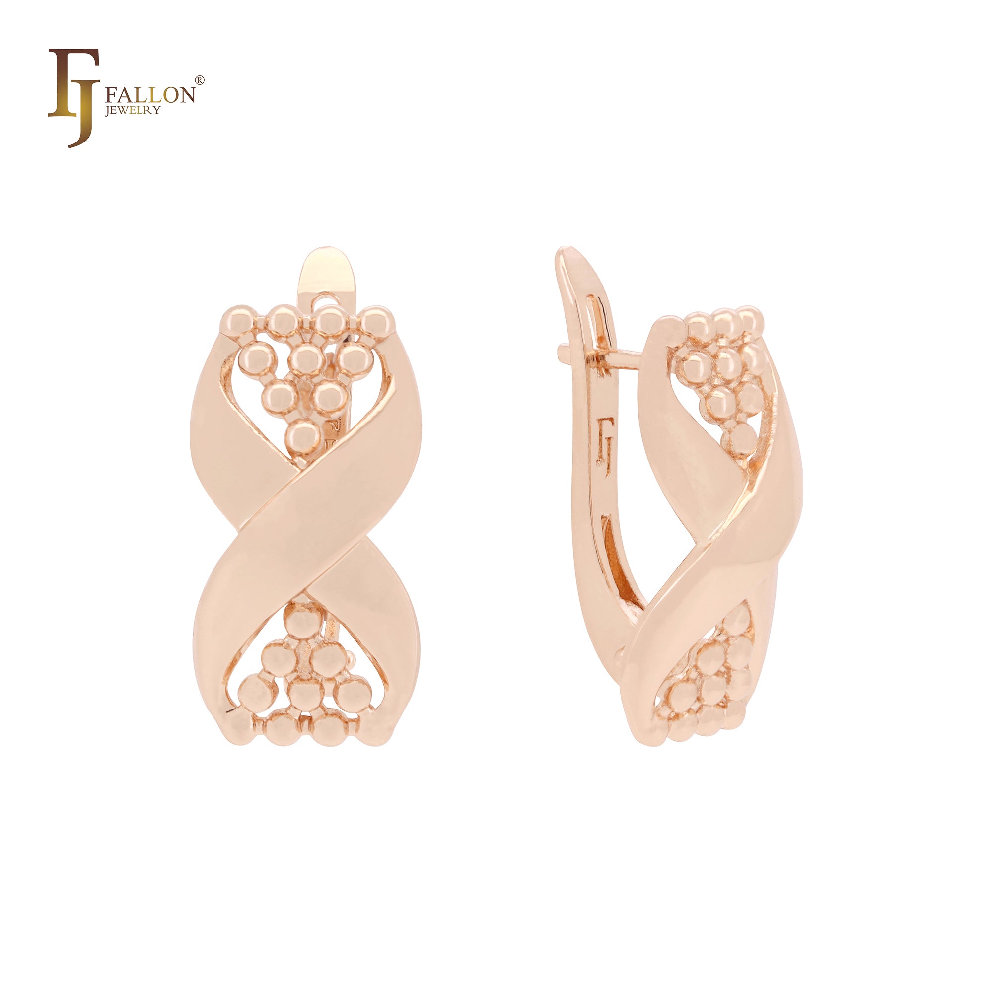 Up and down beads geometric ribbon Rose Gold Clip-On Earrings