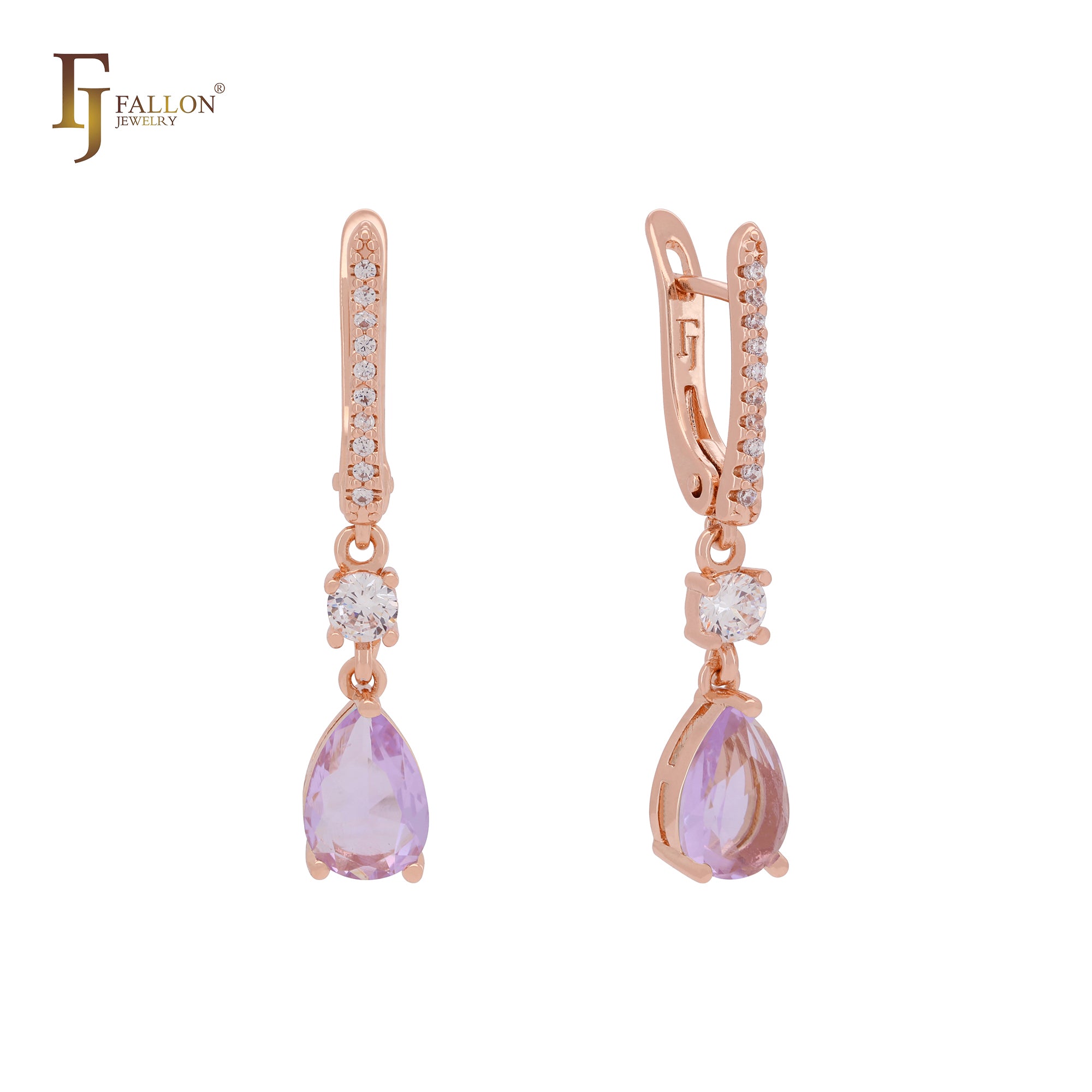 Elegant solitaire drop CZs Rose Gold Clip-On Earrings