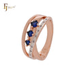 Triple blue CZs white CZs Rose Gold two tone Fashion Rings