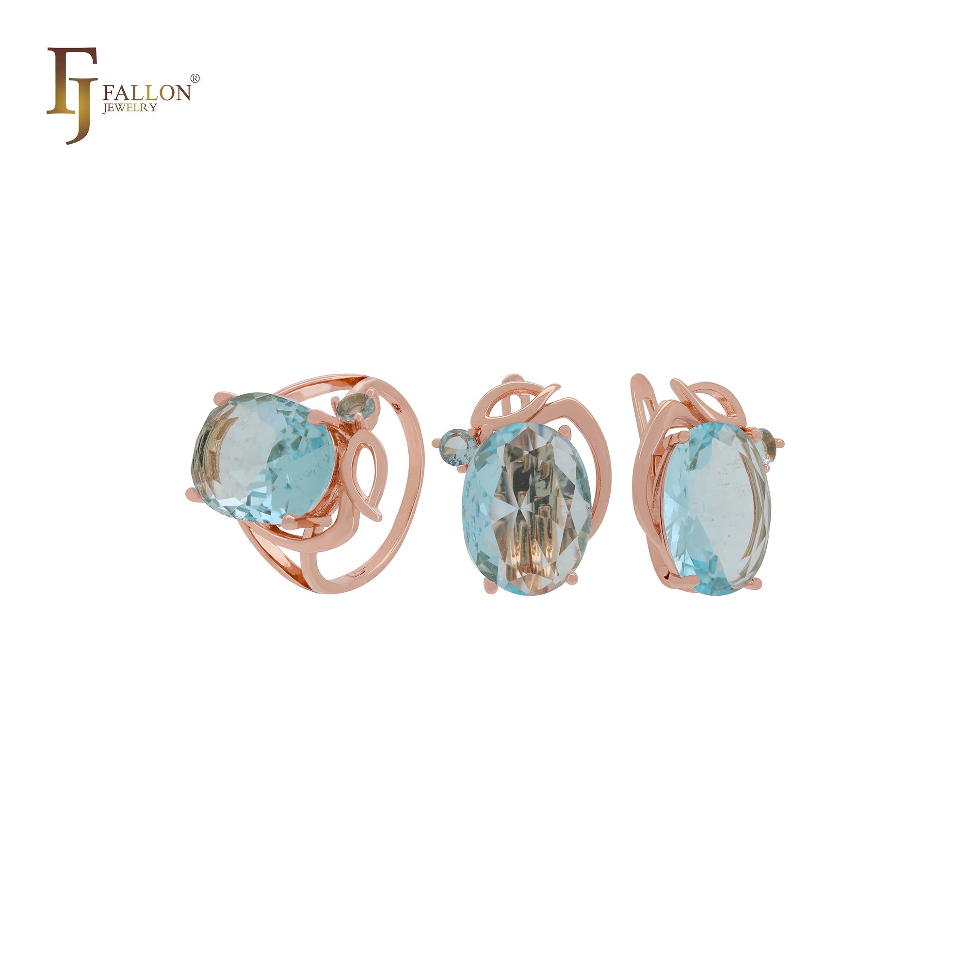 Giant oval big Solitaire white, Orange or lake blue CZ Luxurious Rose Gold Jewelry Set with Rings