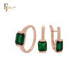 Solitaire princess cut emerald green cz Rose Gold Jewelry Set with Rings