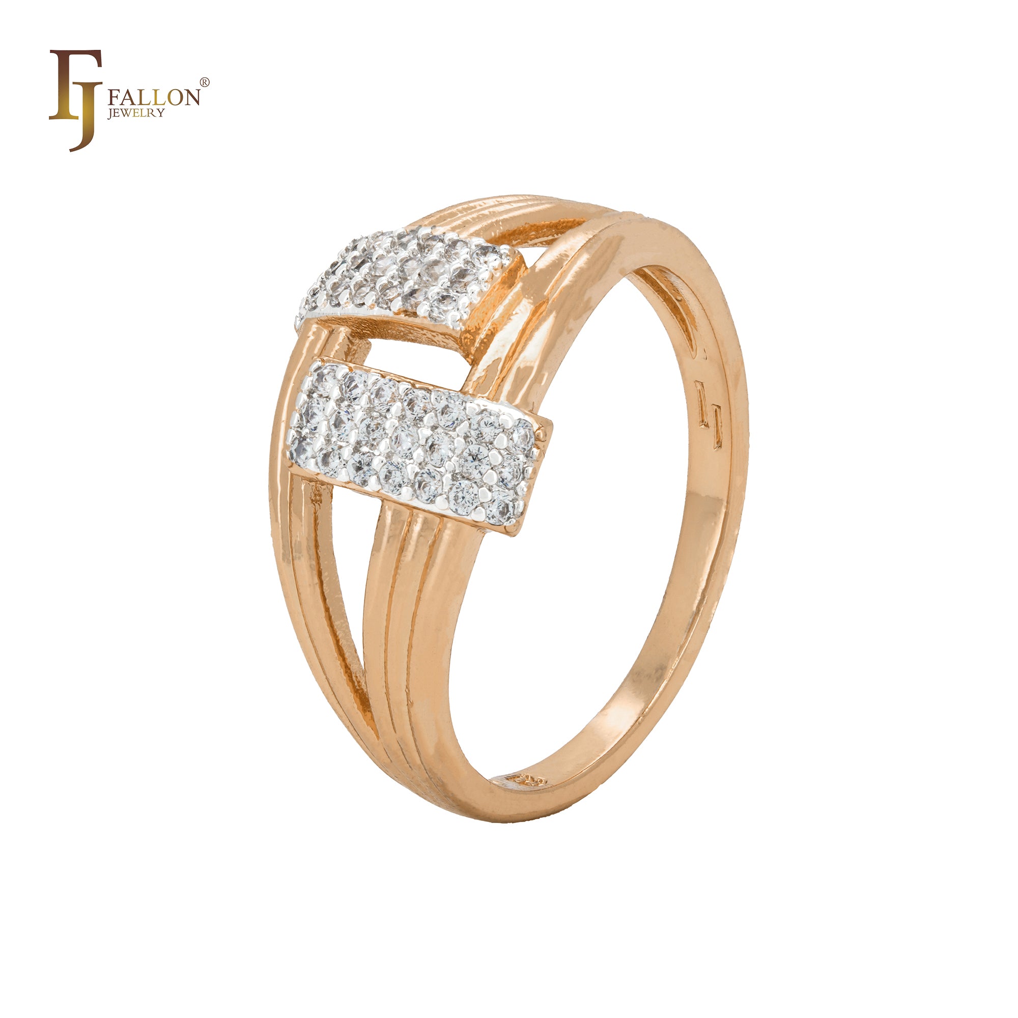 Geometric white CZs Rose Gold two tone Fashion Rings