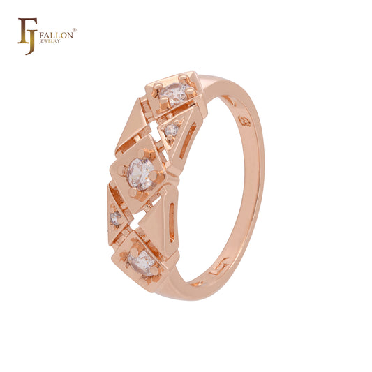 Triangular geometric white CZs Rose Gold Fashion Rings