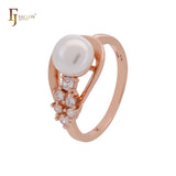 Pearl with white CZs Elegant embracing Rose Gold Fashion Rings