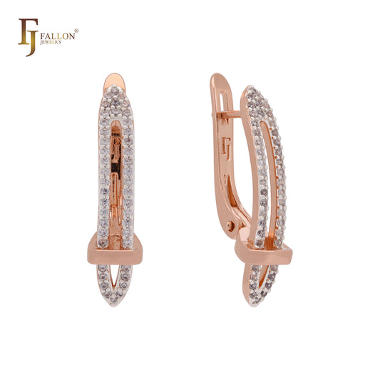 Long paperclip of white CZs Rose Gold two tone Clip-On Earrings