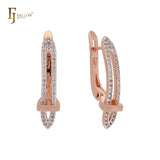 Long paperclip of white CZs Rose Gold two tone Clip-On Earrings