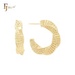 Mesh twisted waffle C hoop 14K Gold, Rose Gold, White Gold Stud Earrings